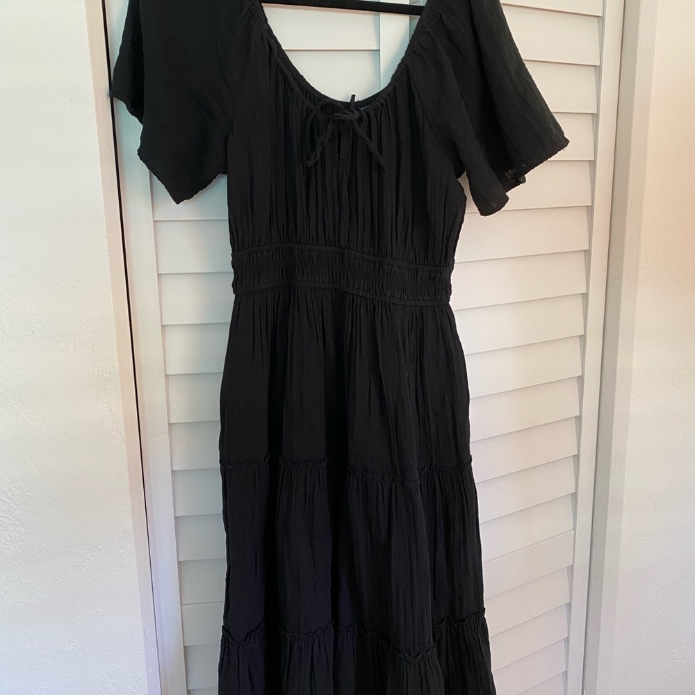 GAP Black Midi Dress with Flutter Sleeves
